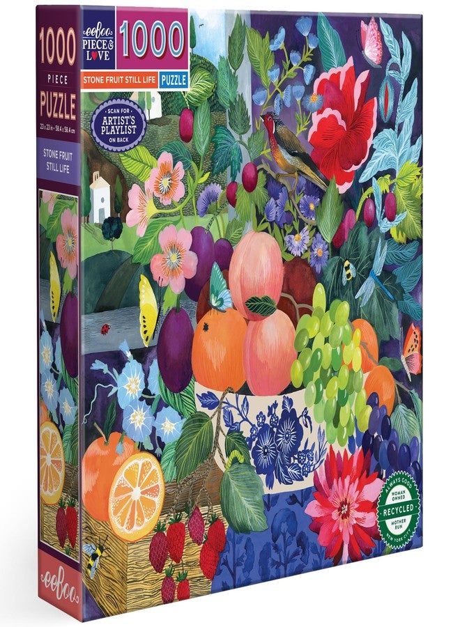 eeBoo Piece & Love: Stone Fruit Still Life - 1000 Piece Puzzle - 23" Square Adult Jigsaw, Malin Gyllensvaan’s Lush Orchard Nature Scene, Eco-Friendly - Image 1